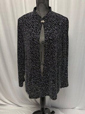 Dressbarn Collection Jacket Womens 16 Black Metallic Shimmer Open Front USA Made